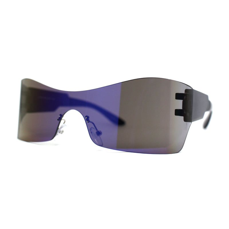 Retro Oversize Shield Color Mirror Wrap Around Sport Sunglasses