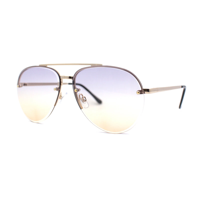 Mens Half Rim Double Bridge Tear Drop Pilot Metal Rim Sunglasses