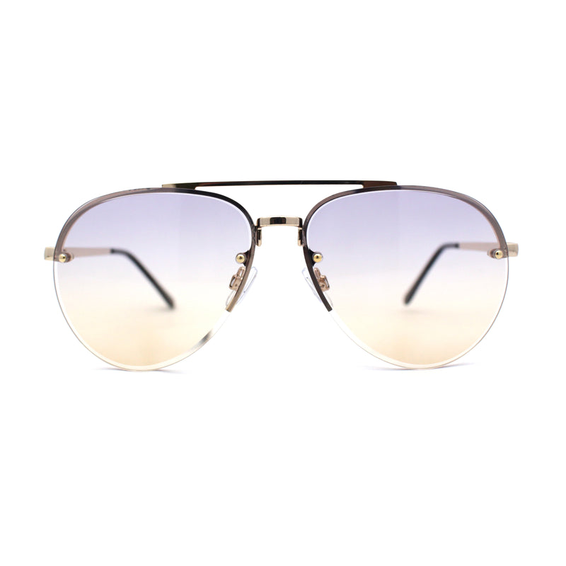 Mens Half Rim Double Bridge Tear Drop Pilot Metal Rim Sunglasses