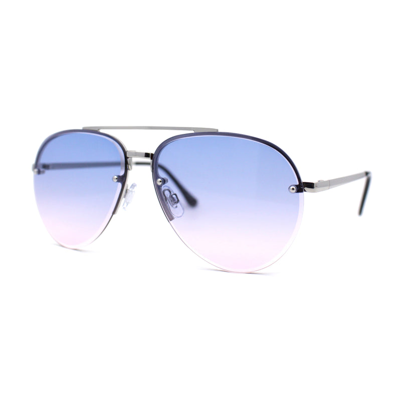 Mens Half Rim Double Bridge Tear Drop Pilot Metal Rim Sunglasses