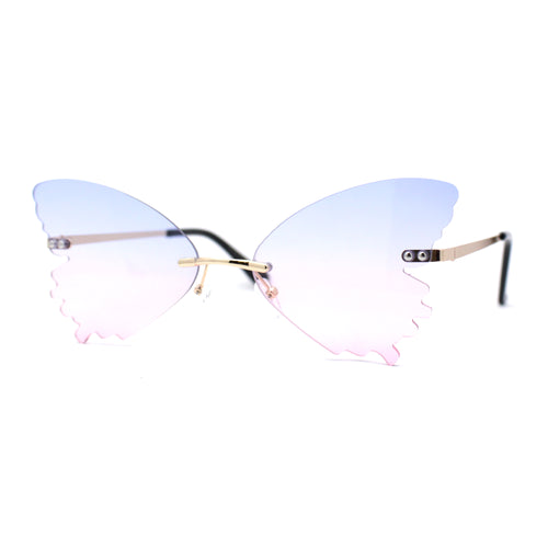 Womens Die Cut Butterfly Shape Rimless Funky Party Sunglasses