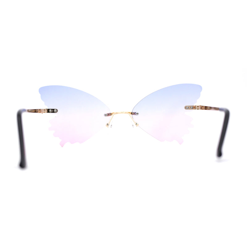 Womens Die Cut Butterfly Shape Rimless Funky Party Sunglasses