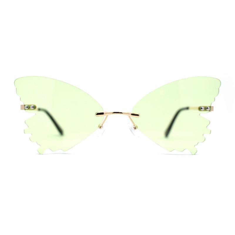 Womens Die Cut Butterfly Shape Rimless Funky Party Sunglasses