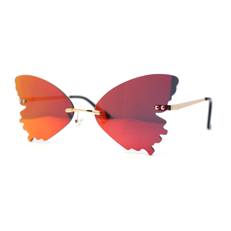 Womens Die Cut Butterfly Shape Rimless Funky Party Sunglasses