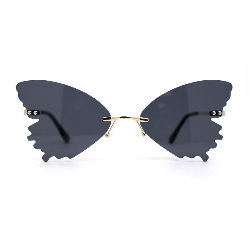 Womens Die Cut Butterfly Shape Rimless Funky Party Sunglasses