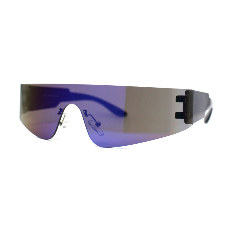 Retro Oversize Narrow Curved Shield Color Mirror Wrap Sport Sunglasses
