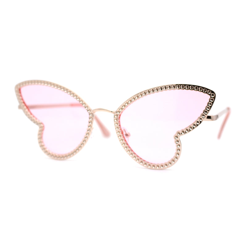 Womens Bling Engraved Metal Rim Fun Butterfly Shape Party Sunglasses