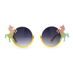 Kid Size Girls Rainbow Unicorn Pin Round Circle Lens Sunglasses