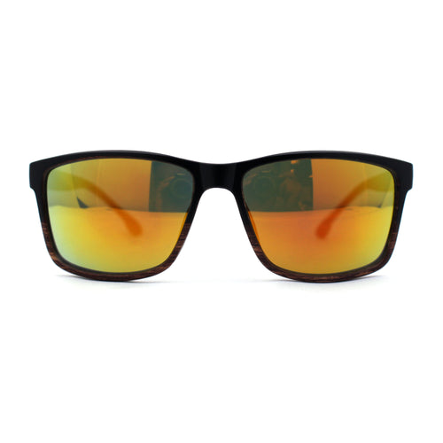 Locs Mens Color Mirror Sport Horn Rim Gangster Sunglasses Black Woodgrain