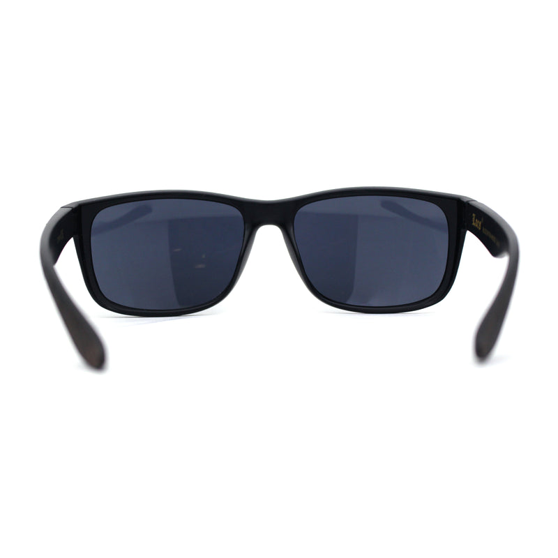 Locs Mens Woodgrain Arm Rectangular Sport Horn Rim Sunglasses