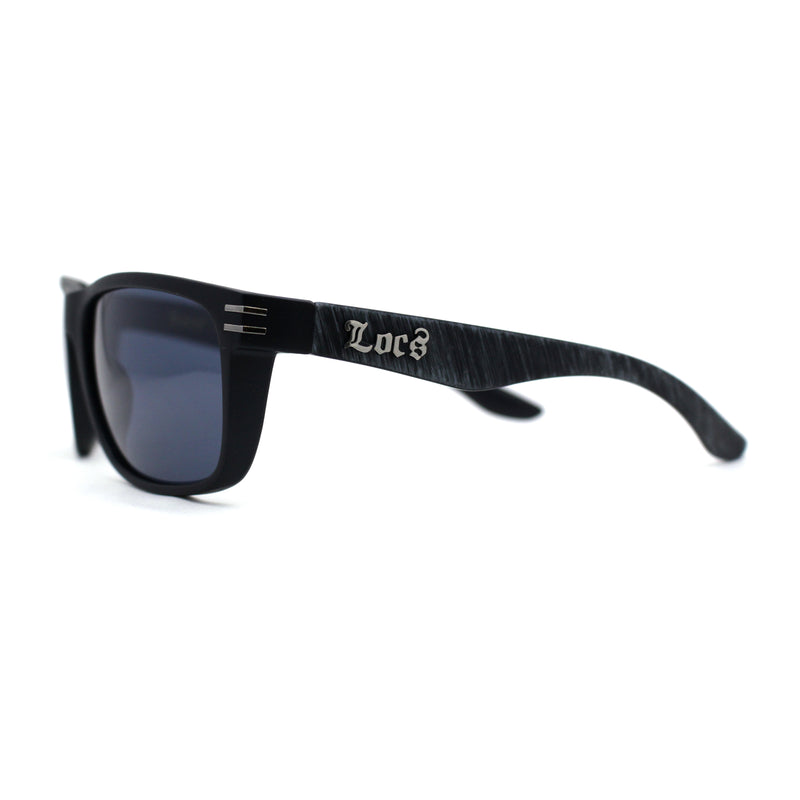 Locs Mens Woodgrain Arm Rectangular Sport Horn Rim Sunglasses
