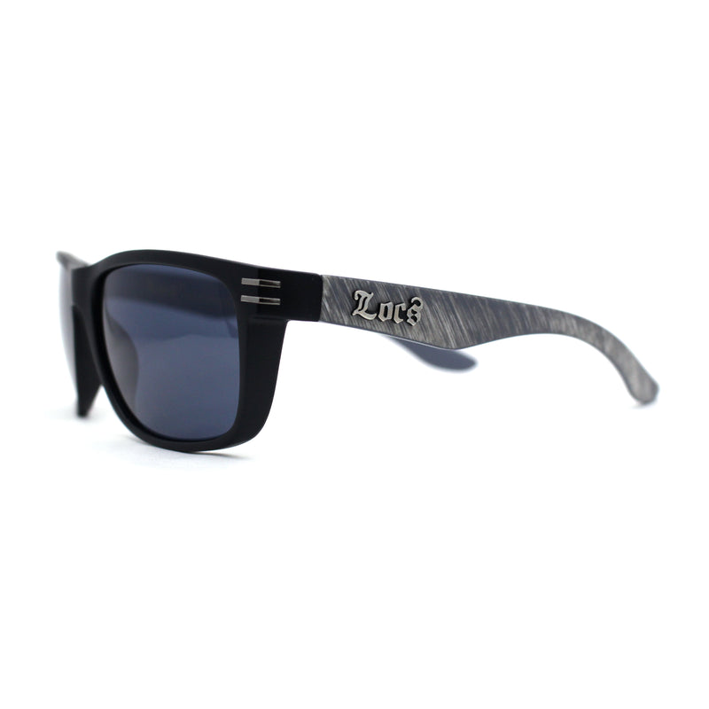 Locs Mens Woodgrain Arm Rectangular Sport Horn Rim Sunglasses