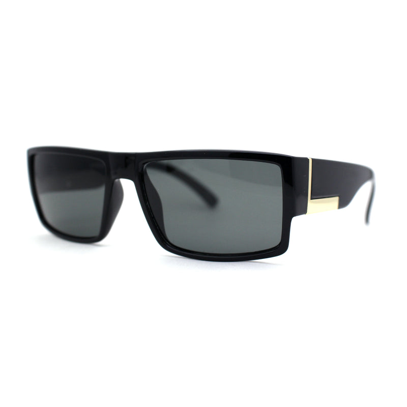 Mens Square Narrow Rectangle Glass Lens Iconic Mad Dog Gangster Sunglasses All Black