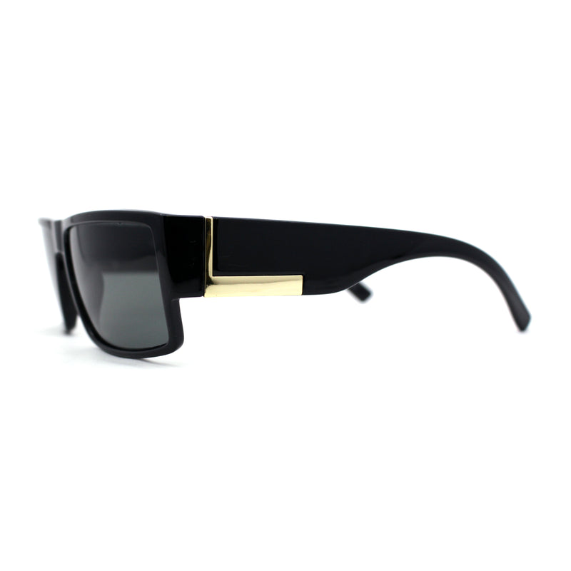 Mens Square Narrow Rectangle Glass Lens Iconic Mad Dog Gangster Sunglasses All Black