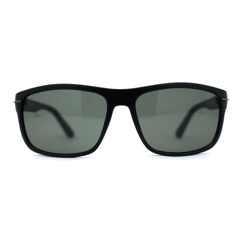 Mens Rectangular Sport Wrap Temper Glass Lens Sunglasses