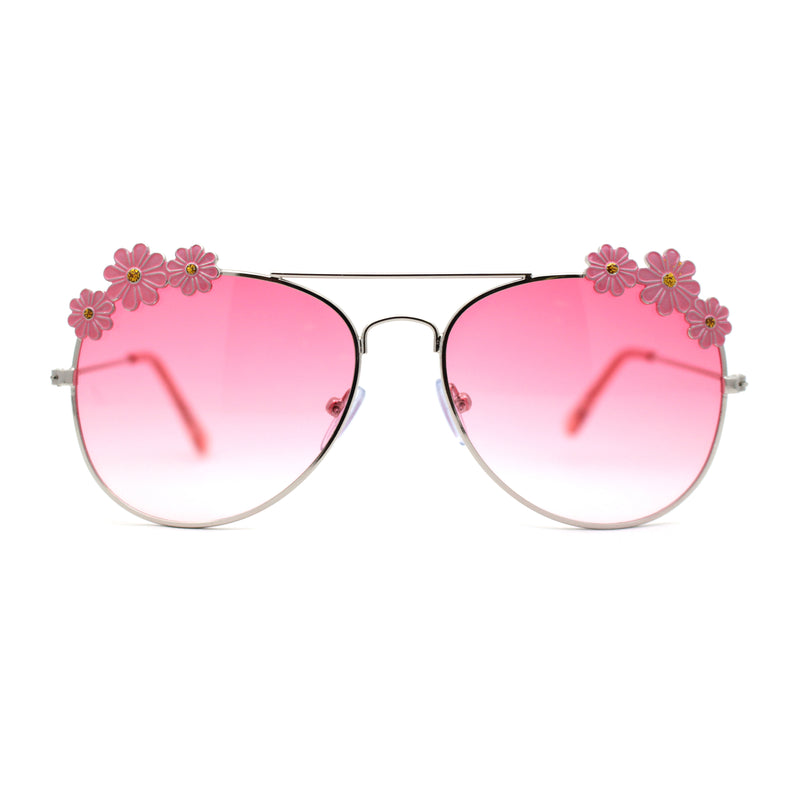 Girls Kids Size Daisy Jewel Tear Drop Officer Style Metal Rim Sunglasses