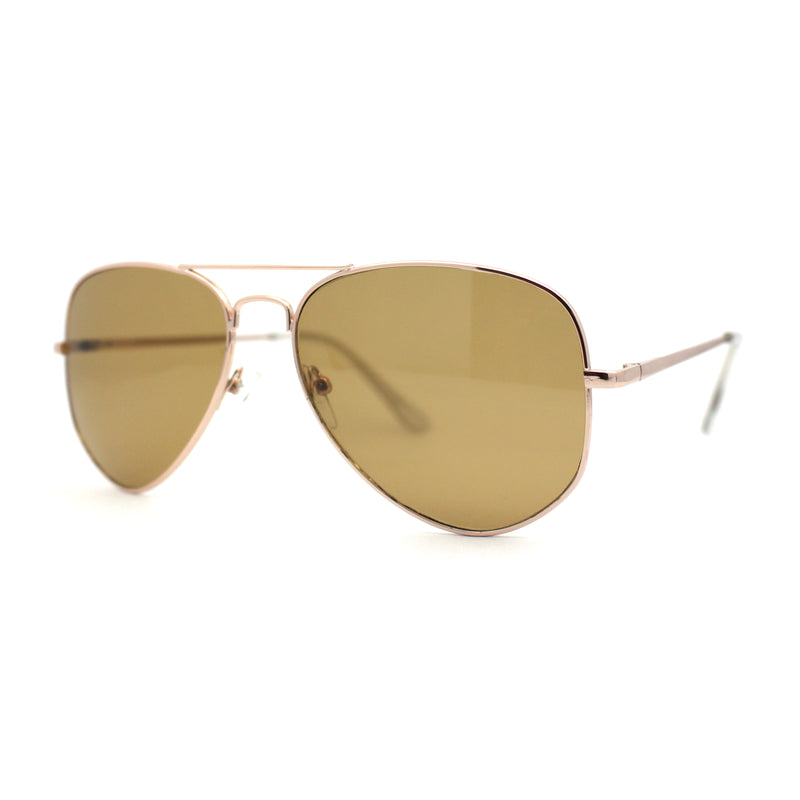 Mens Temper Glass Lens Tear Drop Shape Officer Style Pilots Sunglasses Gold Brown