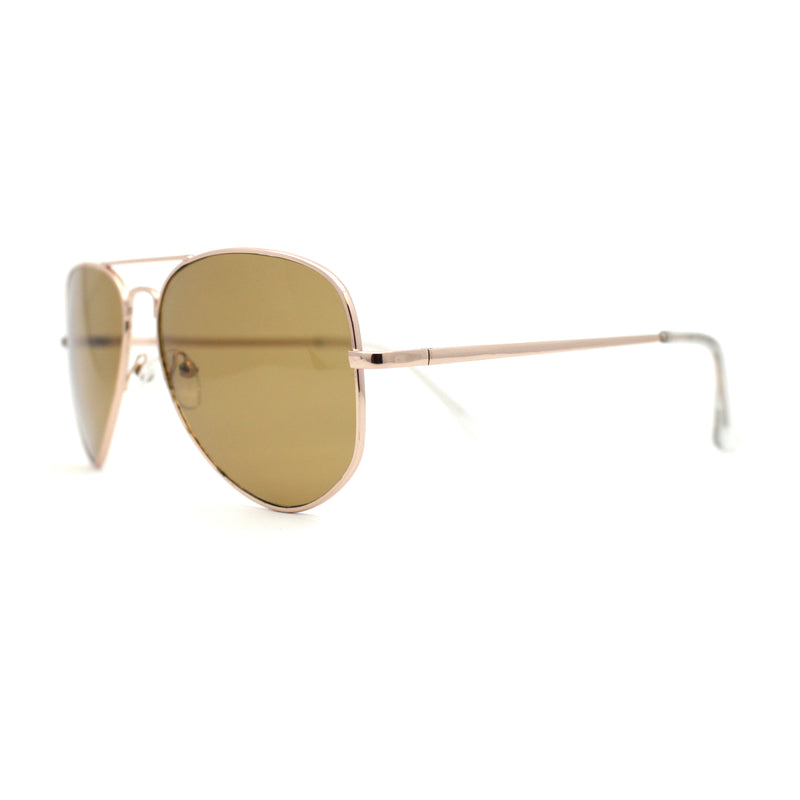 Mens Temper Glass Lens Tear Drop Shape Officer Style Pilots Sunglasses Gold Brown