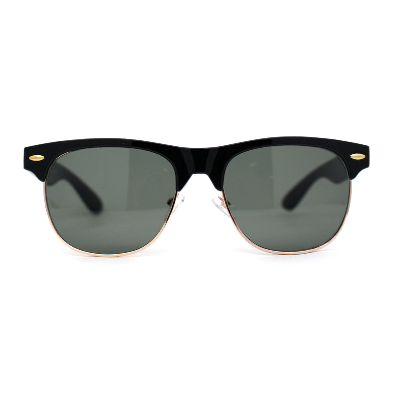Mens Black Gold Temper Glass Lens Hipster Classic Half Rim Sunglasses