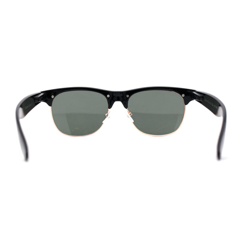 Mens Black Gold Temper Glass Lens Hipster Classic Half Rim Sunglasses