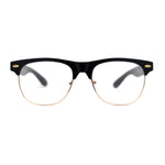 Mens Black Gold Clear Lens Hipster Classic Half Rim Fashion Eyeglasses