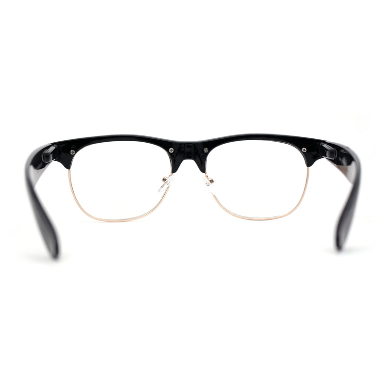 Mens Black Gold Clear Lens Hipster Classic Half Rim Fashion Eyeglasses