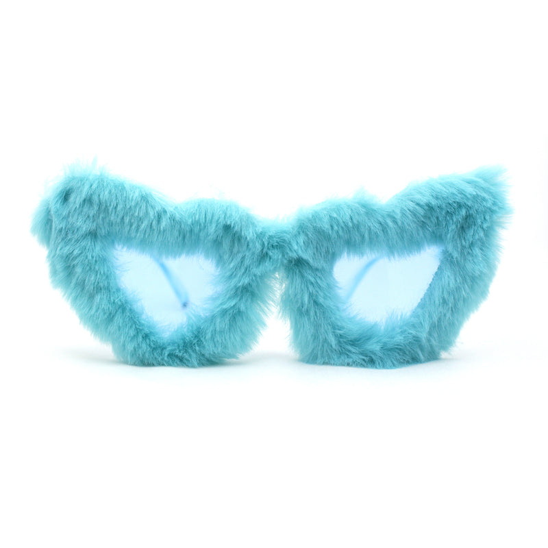 Womens Masquerade Fur Covered Heart Shape Cat Eye Sunglasses