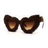 Womens Masquerade Fur Covered Heart Shape Cat Eye Sunglasses