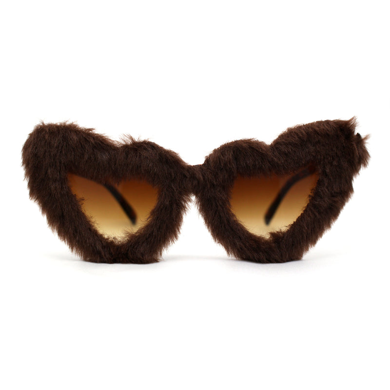 Womens Masquerade Fur Covered Heart Shape Cat Eye Sunglasses