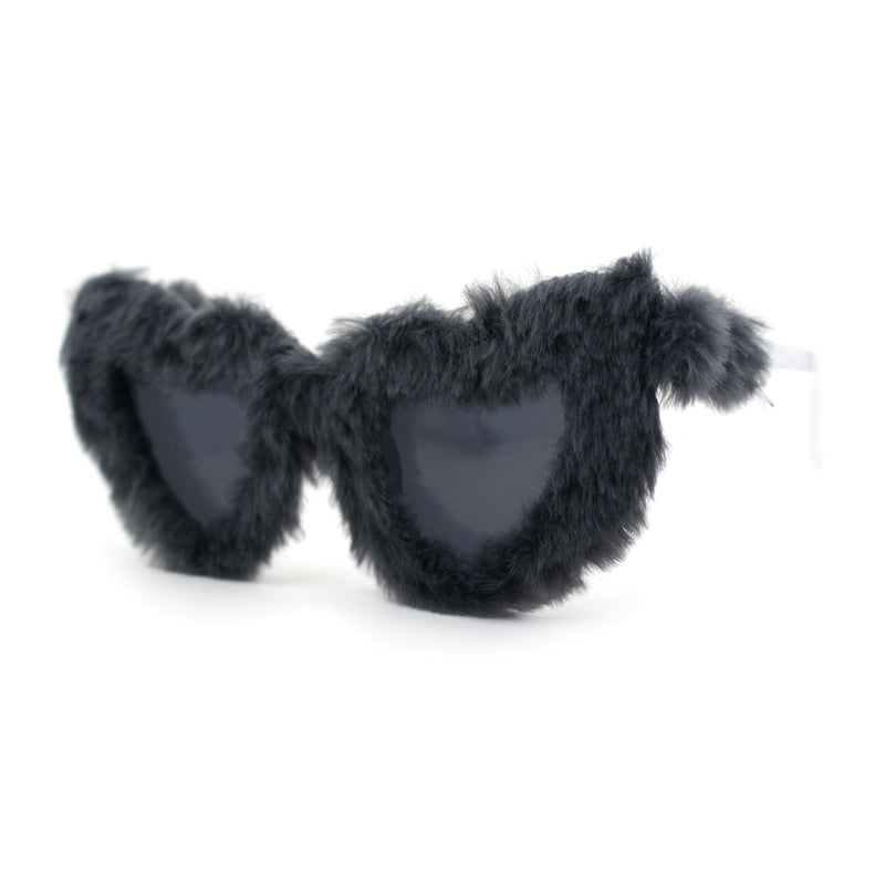 Womens Masquerade Fur Covered Heart Shape Cat Eye Sunglasses