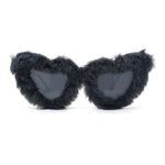 Womens Masquerade Fur Covered Heart Shape Cat Eye Sunglasses