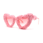 Womens Masquerade Fur Covered Heart Shape Cat Eye Sunglasses