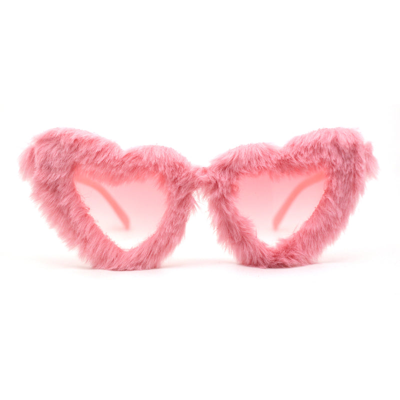 Womens Masquerade Fur Covered Heart Shape Cat Eye Sunglasses