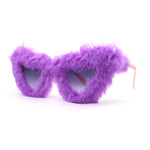 Womens Masquerade Fur Covered Heart Shape Cat Eye Sunglasses