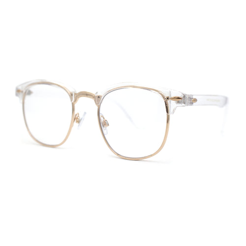 Mens Iconic Half Rim Hipster Fashion Glasses Clear Gold