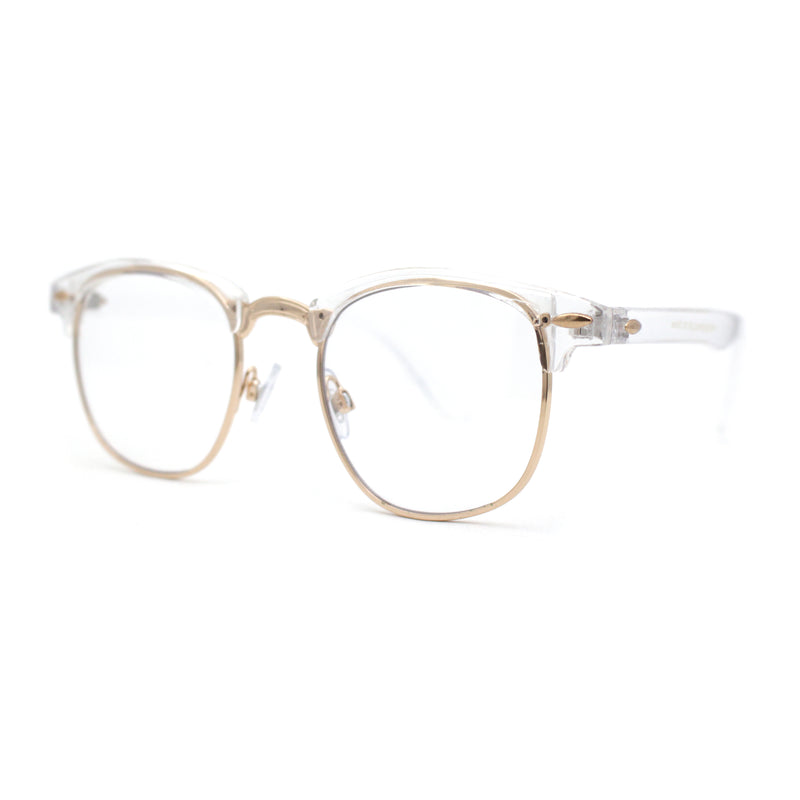 Mens Iconic Half Rim Hipster Fashion Glasses Clear Gold