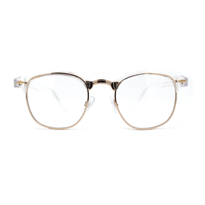 Mens Iconic Half Rim Hipster Fashion Glasses Clear Gold