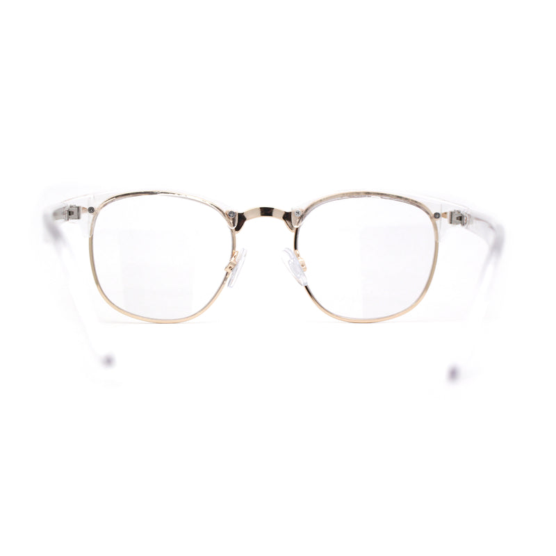 Mens Iconic Half Rim Hipster Fashion Glasses Clear Gold