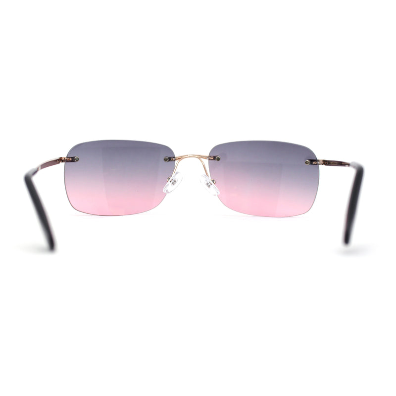 Womens Rimless Narrow Rectangle 90s Retro Sunglasses