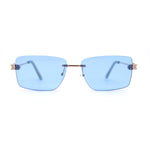 Womens Slick Minimal Luxury Rimless Rectangle Retro 90s Sunglasses