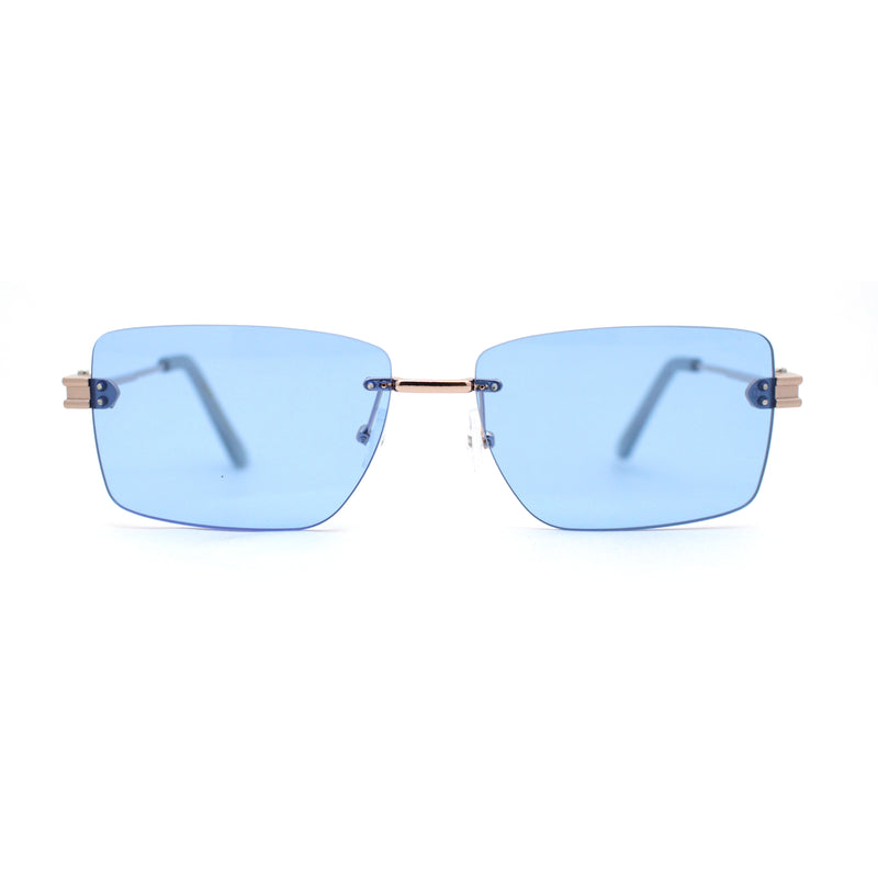 Womens Slick Minimal Luxury Rimless Rectangle Retro 90s Sunglasses