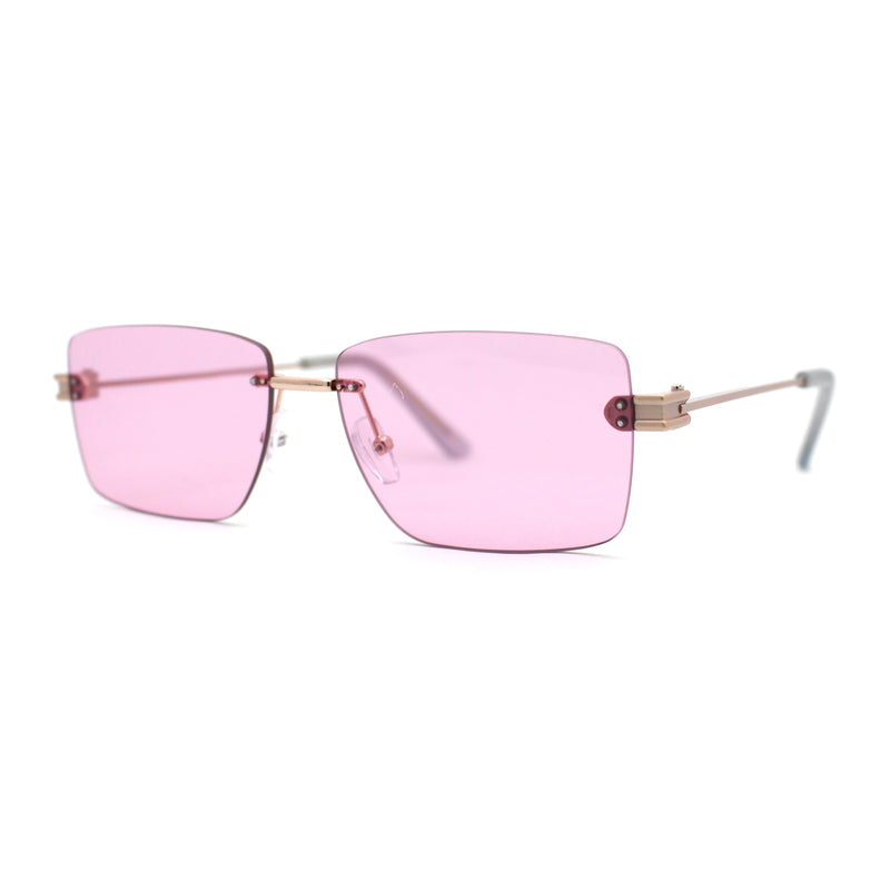 Womens Slick Minimal Luxury Rimless Rectangle Retro 90s Sunglasses