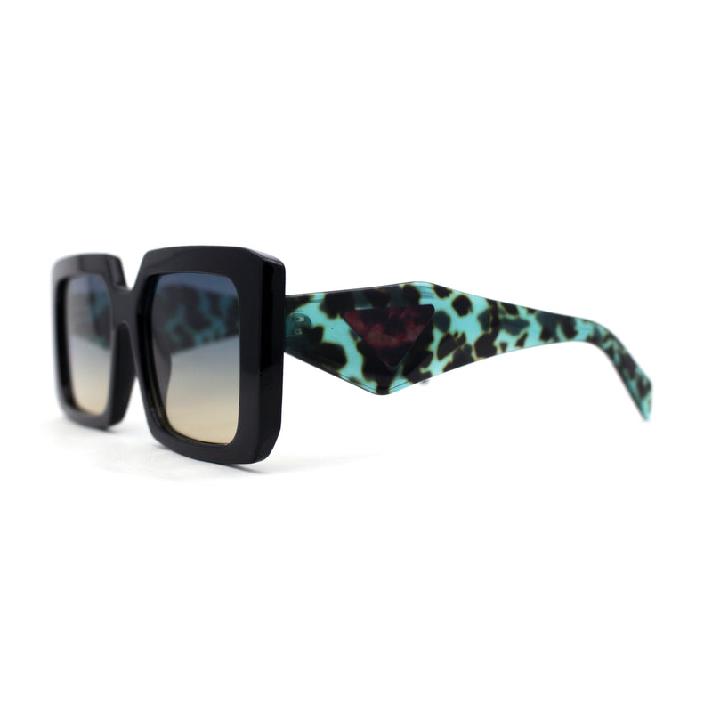 Womens Geometric Rectangle Mod Beveled Arm Sunglasses
