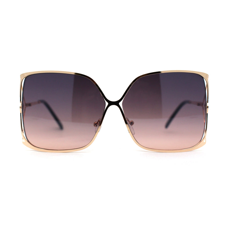 Womens Metal Rim Rectangle Oversize Butterfly Designer Sunglasses