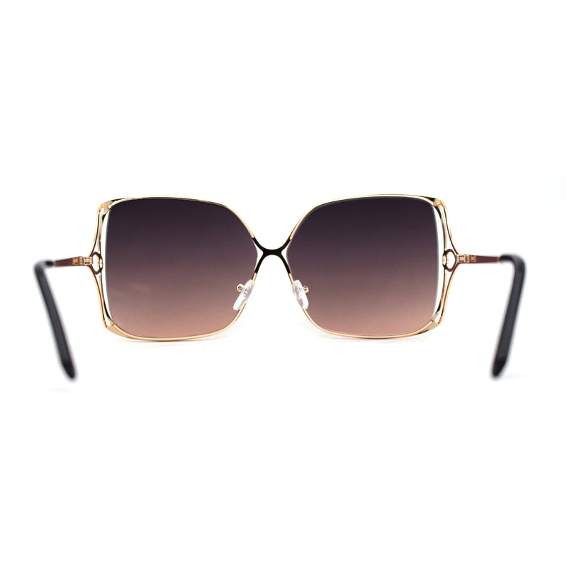 Womens Metal Rim Rectangle Oversize Butterfly Designer Sunglasses