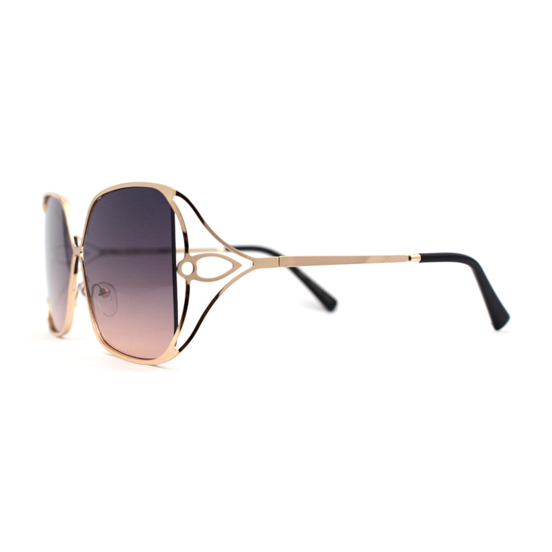 Womens Metal Rim Rectangle Oversize Butterfly Designer Sunglasses