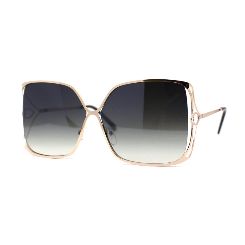 Womens Metal Rim Rectangle Oversize Butterfly Designer Sunglasses