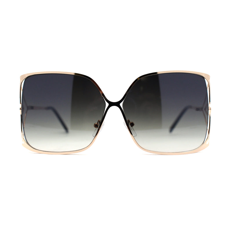Womens Metal Rim Rectangle Oversize Butterfly Designer Sunglasses