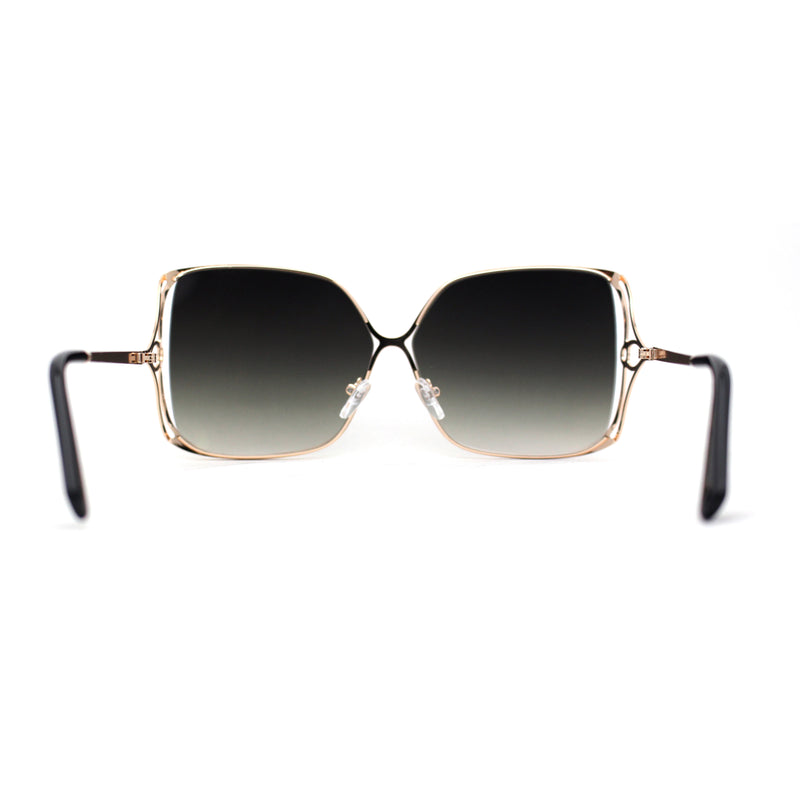 Womens Metal Rim Rectangle Oversize Butterfly Designer Sunglasses