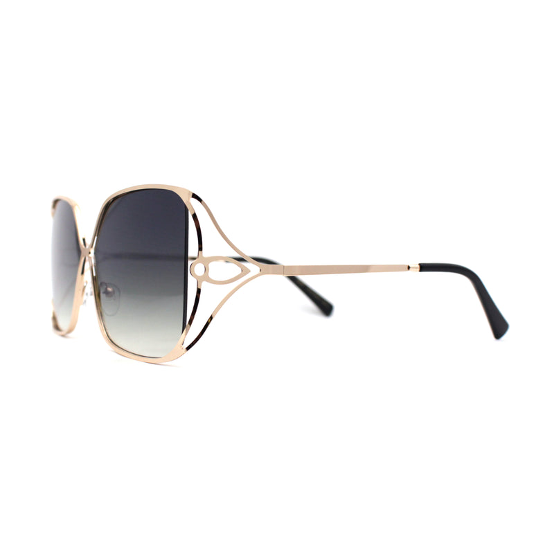 Womens Metal Rim Rectangle Oversize Butterfly Designer Sunglasses